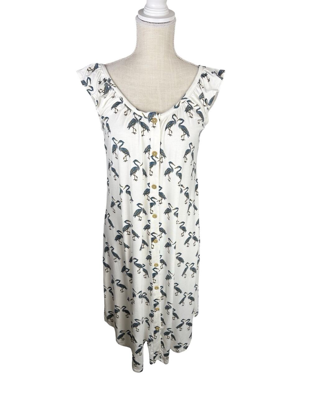 NWT Kate Quinn The Woods Modal Button Front Nightgown Women's Small Bird Print